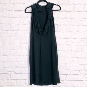 Elie Tahari black sleeveless ruffle neckline dress 4
